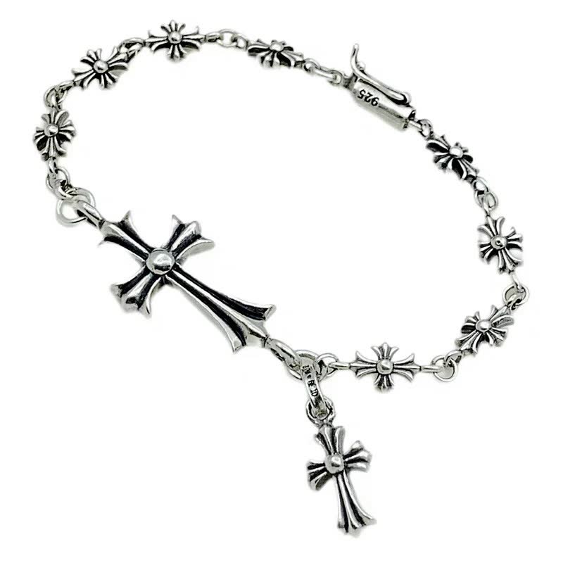 Chrome Hearts Silver Cross Charm Bracelet